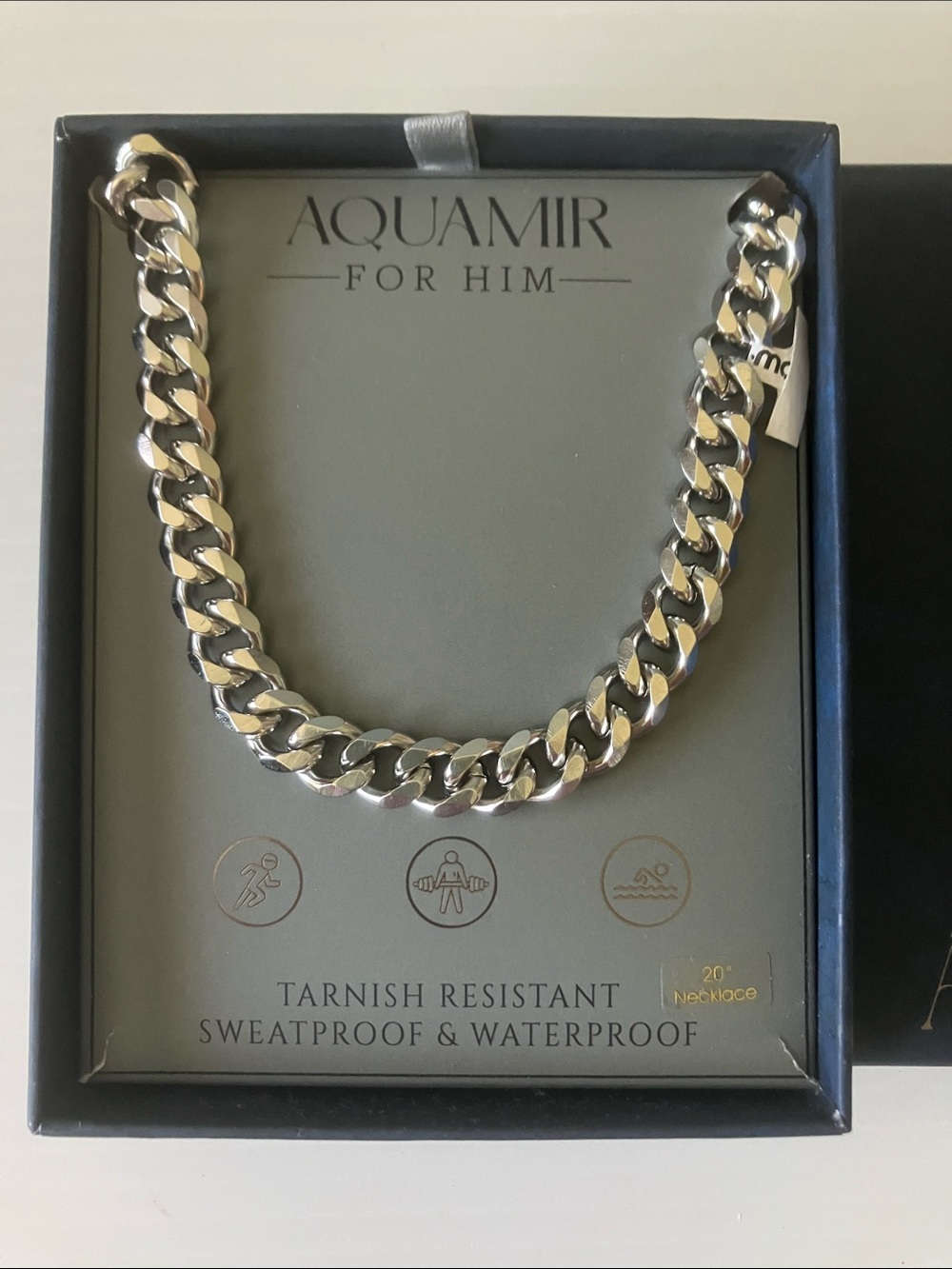 AQUAMIR Men's Jewelry Cuban Necklace  Waterproof & Sweatproof - New In Box